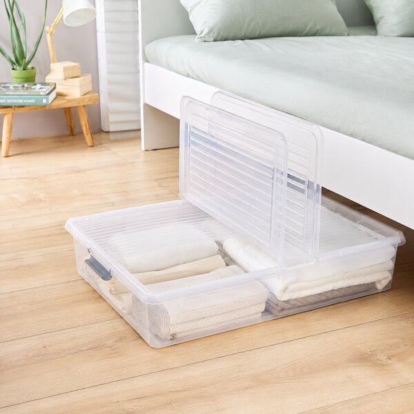 Úložný box s vekom a kolieskami pod posteľ, KEEEPER CLIPBOX LEO 53L, 77 x 58 x 16 cm