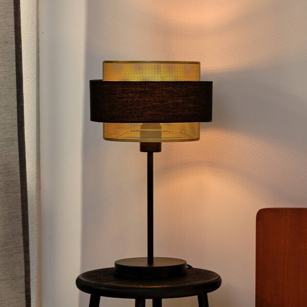 Stolová lampa OSRAM Decor Hornet, čierna/zlatá, E27, Čierna, Obývacia izba / jedáleň, Textil / látka / hodváb, Moderný, Stojacie svietidlo