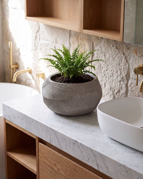 Kvetináč sivý cement sklolaminát 47 x 23 cm okrúhly tvar moderný štýl interiér exteriér