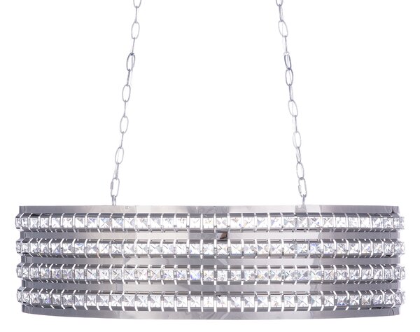 Závesná lampa strieborná kov krištáľ oválny tvar 108 cm chromovaný povrch moderný glamour štýl obývačka