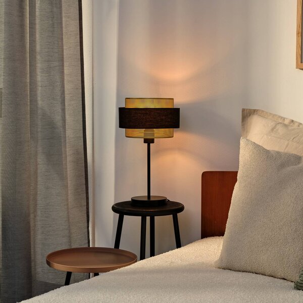 Stolová lampa OSRAM Decor Hornet, čierna/zlatá, E27, Čierna, Obývacia izba / jedáleň, Textil / látka / hodváb, Moderný, Stojacie svietidlo