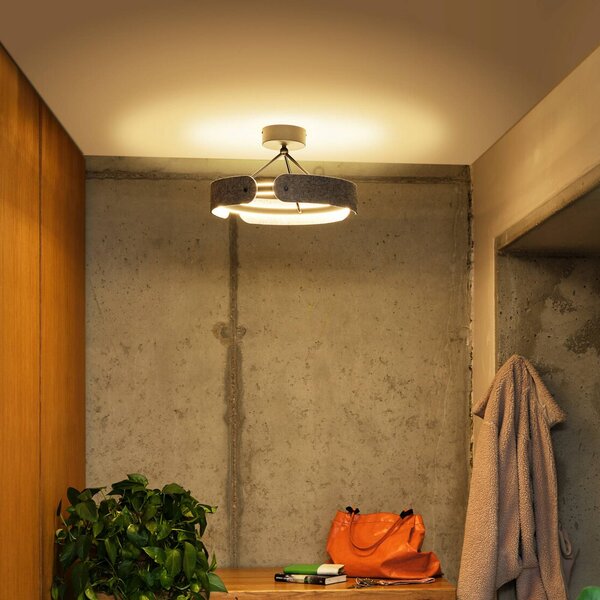 OSRAM stropné LED svetlo Decor Curve Felt, sivá, plsť, 3 000 K, Hliník / sivá / zinok, Obývacia izba / jedáleň, Textil / látka / hodváb, Moderný, Stropné svetlo polkruhové s priestorom