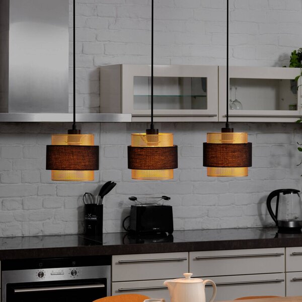 OSRAM závesné svietidlo Decor Hornet, 3-pl., čierne/zlaté, Čierna, Obývacia izba / jedáleň, Textil / látka / hodváb, Moderný, Závesné svietidlo