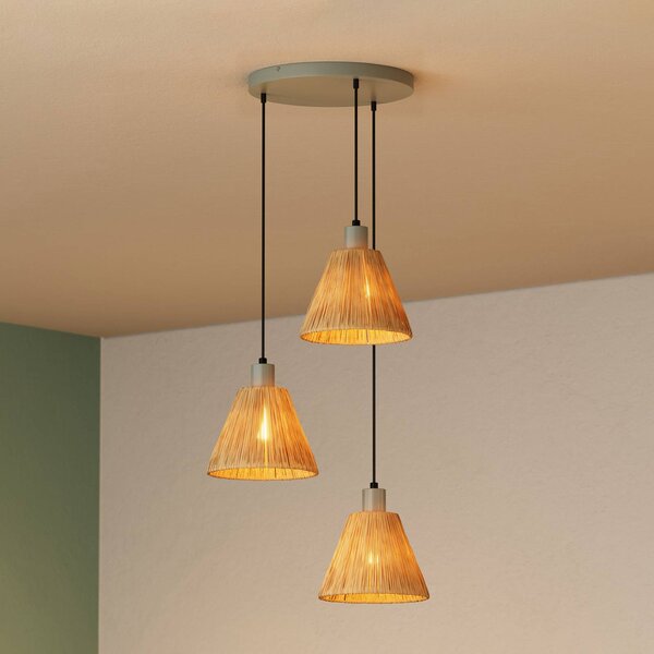 OSRAM závesné svietidlo Decor Raffia, 3-pl. okrúhle, rafia, prírodná farba, Hnedá / hrdzavá, Obývacia izba / jedáleň, Vidiecky / Rustikálny, Závesné svietidlo