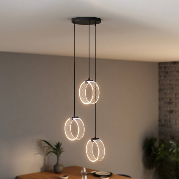 OSRAM LED závesné svietidlo Decor Circle, 3-pl. okrúhla, čierna, Čierna, Obývacia izba / jedáleň, Plast, Moderný, Závesné svietidlo