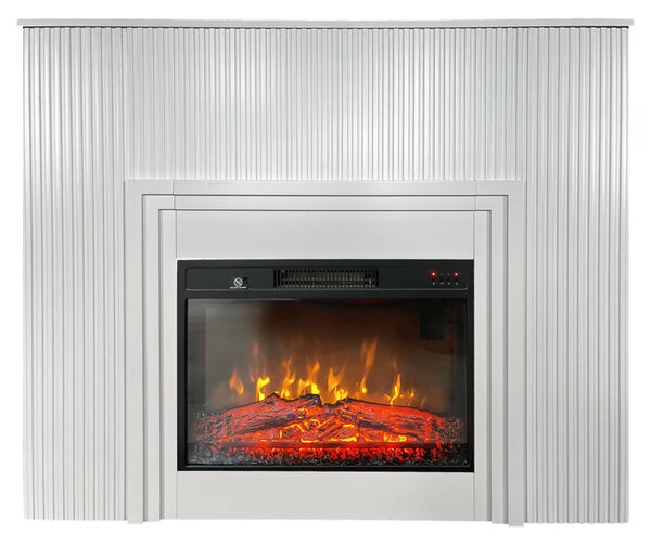 Elektrický krb s drevenými lamelami ElectricSun Lamelia Biely, s vykurovaním, so zvukom, 3 farieb plameňa, s aplikácia, Š120xV102cm