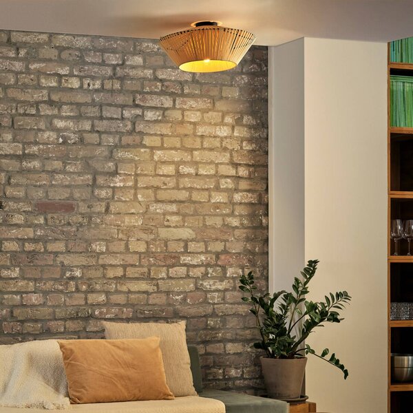 OSRAM stropné svietidlo Decor Stripes béžové Ø 40,5 cm textilné E27, Krémová / jantárovo žltá, Obývacia izba / jedáleň, Textil / látka / hodváb