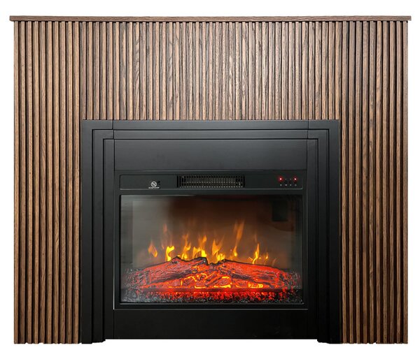 Elektrický krb s drevenými lamelami ElectricSun Lamelia Tmavý dub, s vykurovaním, so zvukom, 3 farieb plameňa, s aplikácia, Š120xV102cm