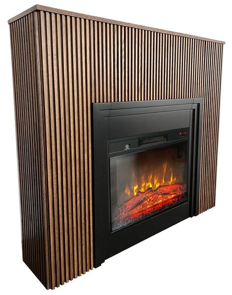 Elektrický krb s drevenými lamelami ElectricSun Lamelia Tmavý dub, s vykurovaním, so zvukom, 3 farieb plameňa, s aplikácia, Š120xV102cm