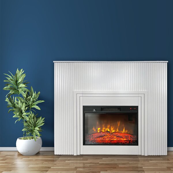 Elektrický krb s drevenými lamelami ElectricSun Lamelia Biely, s vykurovaním, so zvukom, 3 farieb plameňa, s aplikácia, Š120xV102cm