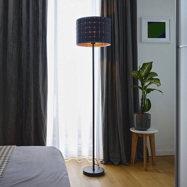 Stojacia lampa OSRAM Decor Felt Weaving Cans, sivá, 1-pl., E27, Hliník / sivá / zinok, Obývacia izba / jedáleň, Textil / látka / hodváb, Stojaca lampa