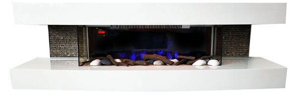 Nástenný elektrický krb ElectricSun Paula Biely veľký, so zvukom, 10 farieb plameňa, s aplikácia a diaľkové ovládanie, s vykurovaním, Š150xV46xH31cm