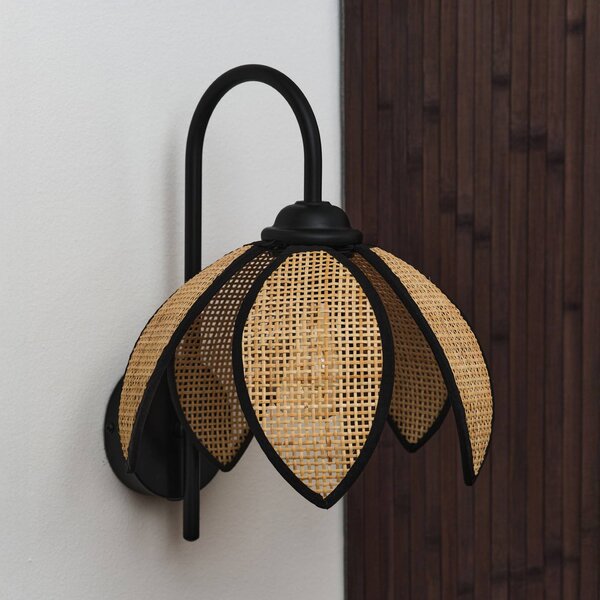OSRAM nástenné svetlo Decor Rattan Lotus, béžová/čierna, E27, Krémová / jantárovo žltá, Obývacia izba / jedáleň, Drevo, Stredomorský, Nástenné svietidlo