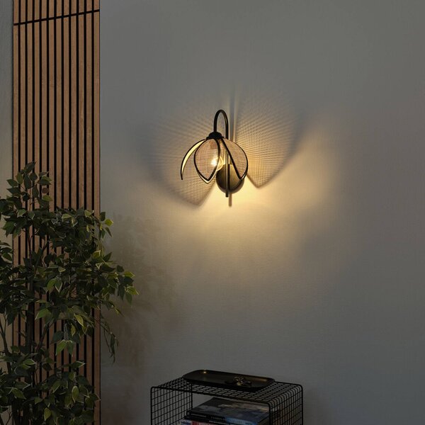 OSRAM nástenné svetlo Decor Rattan Lotus, béžová/čierna, E27, Krémová / jantárovo žltá, Obývacia izba / jedáleň, Drevo, Stredomorský, Nástenné svietidlo