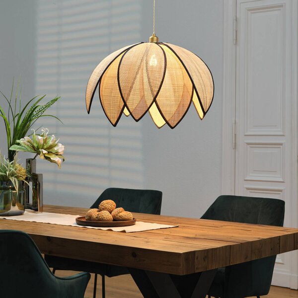 OSRAM závesné svietidlo Decor Rattan Lotus, Ø 67 cm, béžová, E27, Krémová / jantárovo žltá, Obývacia izba / jedáleň, Drevo, Stredomorský, Závesné svietidlo
