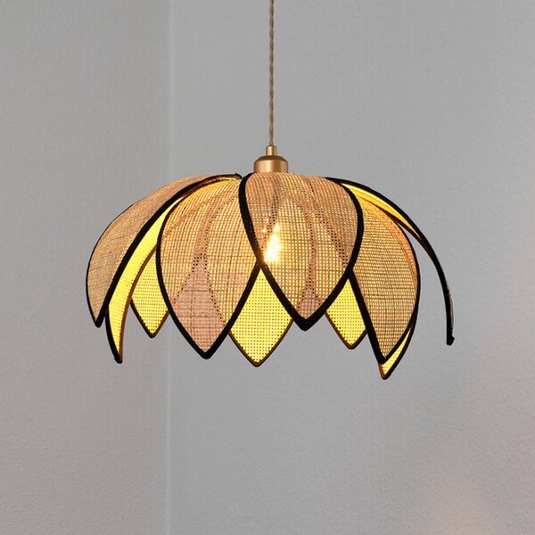 OSRAM závesné svietidlo Decor Rattan Lotus, Ø 48 cm, béžová, E27, Krémová / jantárovo žltá, Obývacia izba / jedáleň, Drevo, Stredomorský, Závesné svietidlo