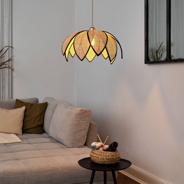 OSRAM závesné svietidlo Decor Rattan Lotus, Ø 48 cm, béžová, E27, Krémová / jantárovo žltá, Obývacia izba / jedáleň, Drevo, Stredomorský, Závesné svietidlo