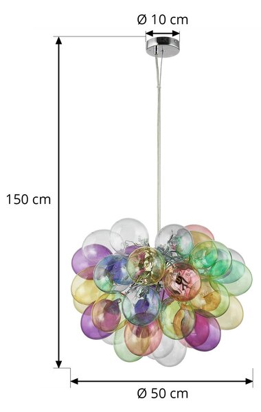 Lucande Závesné svietidlo Diborah, Ø 50 cm, farebné, sklo, G9, Viacfarebné, Obývacia izba / jedáleň, Sklo, Dizajn, Skupinové svietidlá
