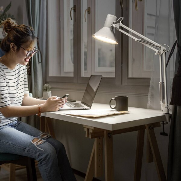 OSRAM LED svietidlo Office Line Desk Retro, biele, 3 000 K, Biela / opálová, Pracovňa / Kancelária, kov, Lampa s klipom/do zásuvky