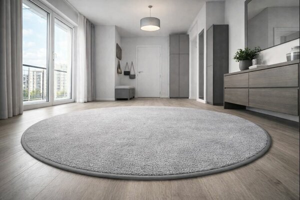 Vopi , Kusový koberec Eton šedý 73 kruh, 100x100 (priemer) kruh, šedá, obývacia izba