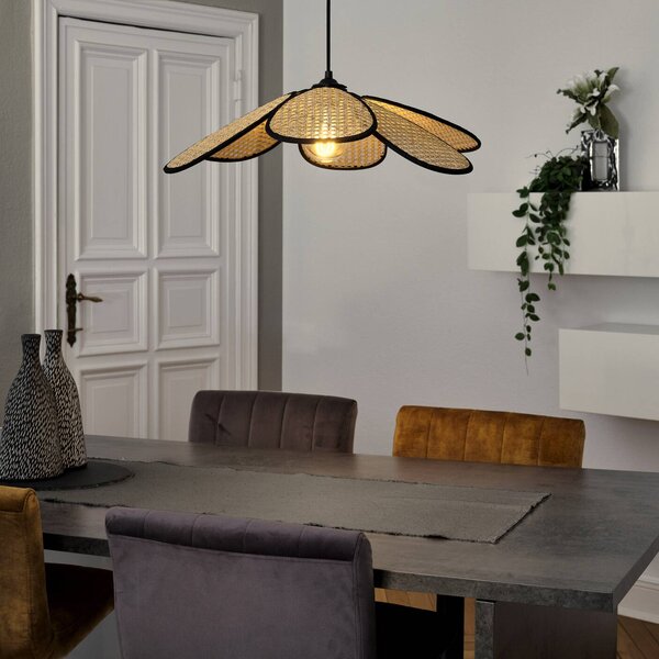 OSRAM závesné svietidlo Decor Rattan Daisy, Ø 58 cm, béžové, E27, Krémová / jantárovo žltá, Obývacia izba / jedáleň, Drevo, Stredomorský, Závesné svietidlo