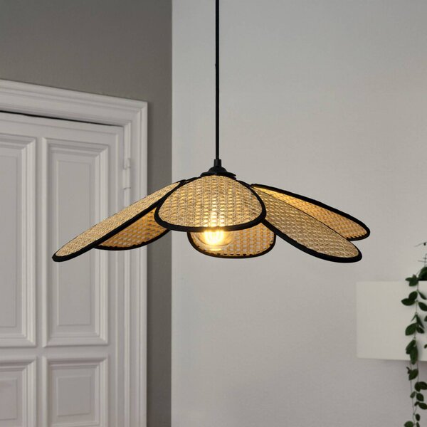 OSRAM závesné svietidlo Decor Rattan Daisy, Ø 58 cm, béžové, E27, Krémová / jantárovo žltá, Obývacia izba / jedáleň, Drevo, Stredomorský, Závesné svietidlo