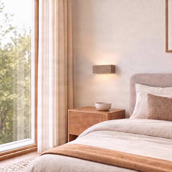 SOLLUX LIGHTING Nástenné svetlo Rigata, farba taupe, keramika, dĺžka 34 cm, smer svetla, Hnedá / hrdzavá, Chodba, Keramický, Moderný, Nástenné svietidlo