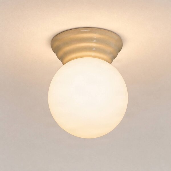 SOLLUX LIGHTING Stropné svietidlo Zori, béžová/opálová, Ø 16 cm, keramika/sklo, IP44, Biela / opálová, Kúpeľňa, Sklo, Moderný, Nástenné svietidlo
