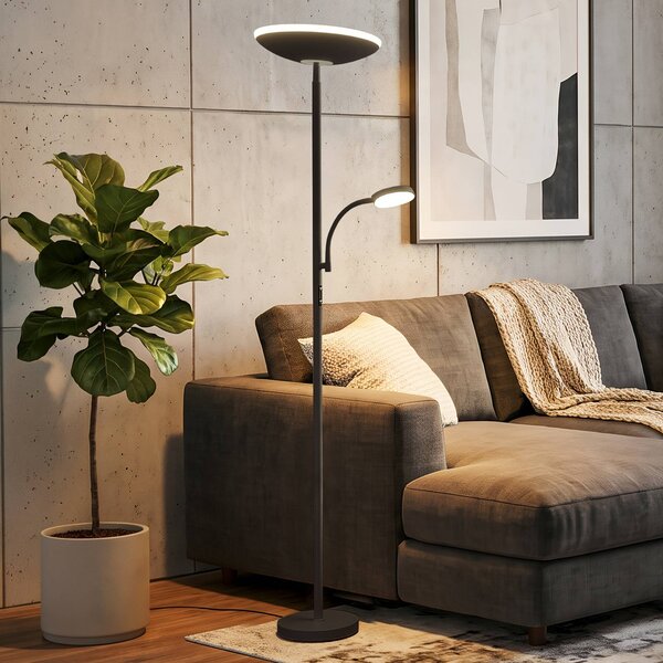Briloner LED stojacia lampa Sira, čierne, dotykový stmievač, na citanie, Čierna, Pracovňa / Kancelária, kov, Moderný, Zemné bodové svetlo