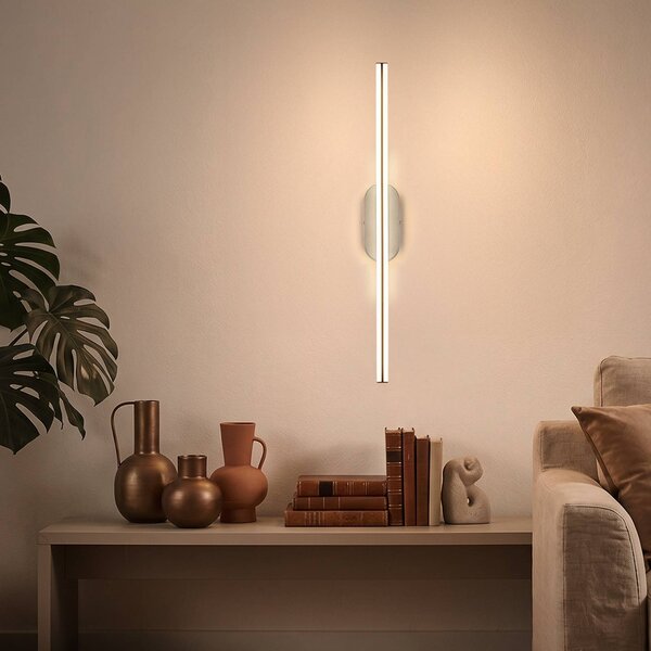 Briloner LED nástenné svetlo Ruth, svetlosivá/hnedá, výška 60 cm, 3 000 K, Hliník / sivá / zinok, Chodba, kov, Moderný