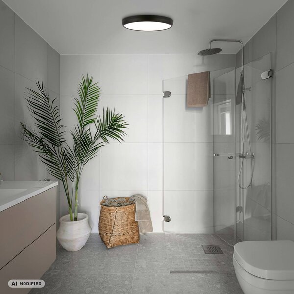 Briloner Stropné LED svetlo Navaro, čierno-biele, Ø 38 cm, 4 000 K, Čierna, Chodba, kov, Moderný, Závesné svietidlo