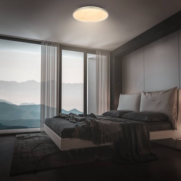Briloner Stropné LED svetlo Competo, Ø 38 cm, matný nikl, Krémová / jantárovo žltá, Pracovňa / Kancelária, Plast, Moderný, Závesné svietidlo