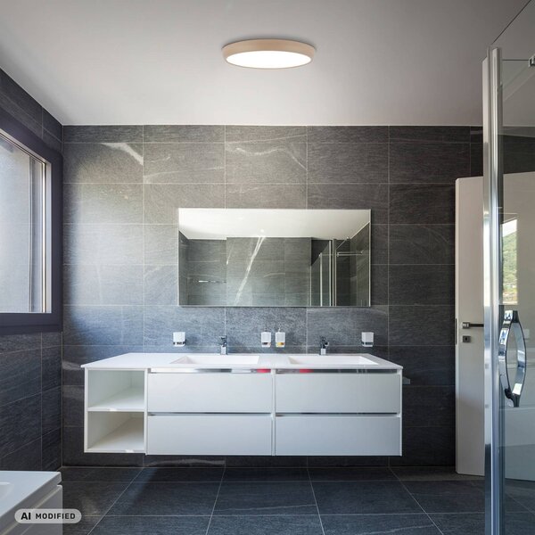 Briloner Stropné LED svetlo Navaro, béžová/biela, Ø 38 cm, 4 000 K, Krémová / jantárovo žltá, Chodba, kov, Moderný, Závesné svietidlo