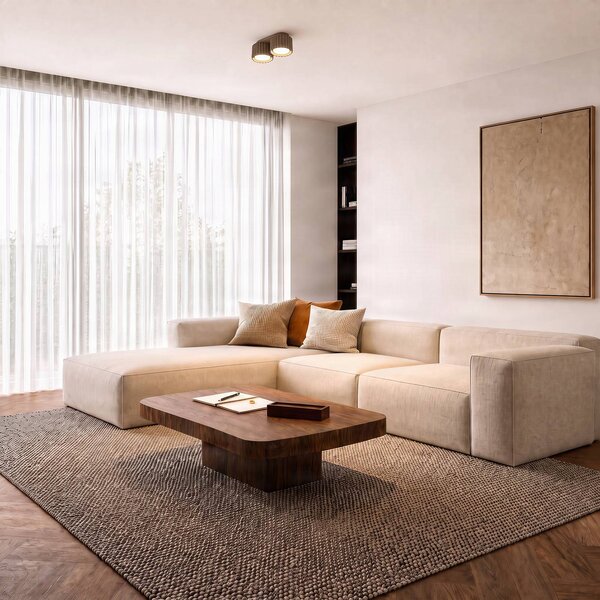 SOLLUX LIGHTING Stropné svietidlo Aura 2, farba taupe, 2-pl., dĺžka 21 cm, GX53, Hliník / sivá / zinok, Chodba, Hliník, Moderný, Stropné svetlo