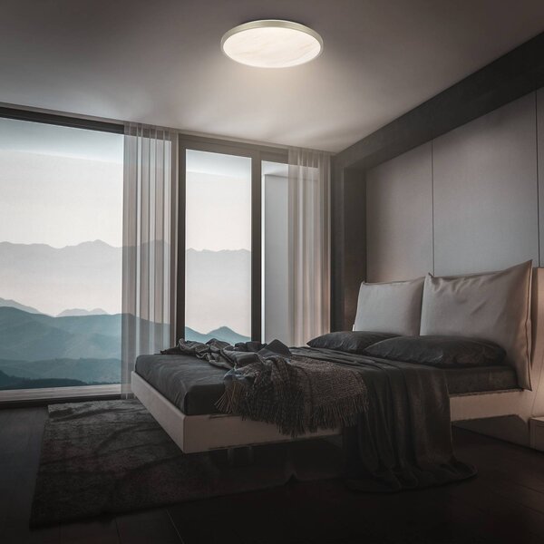Briloner Stropné LED svetlo Competo, 3 000 K, Ø 33 cm, matný nikl, Krémová / jantárovo žltá, Pracovňa / Kancelária, Plast, Moderný, Závesné svietidlo