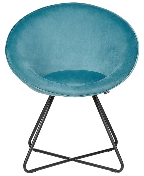 Dizajnové kreslo svetlomodré zamatové čalúnenie okrúhle sedadlo retro minimalistický dizajn