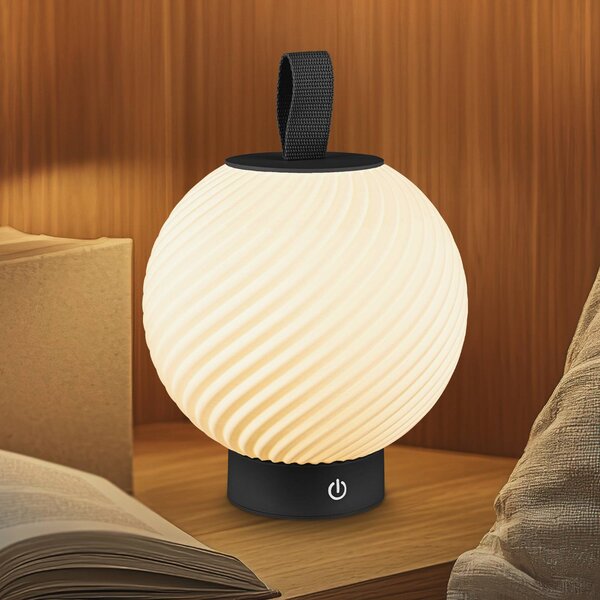 Briloner Stolová LED lampa na akumulátor Brilo unplugged Globe, čierna/biela, IP44, Čierna, Chodba, Plast, Moderný, Stolová lampa