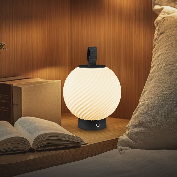Briloner Stolová LED lampa na akumulátor Brilo unplugged Globe, čierna/biela, IP44, Čierna, Chodba, Plast, Moderný, Stolová lampa