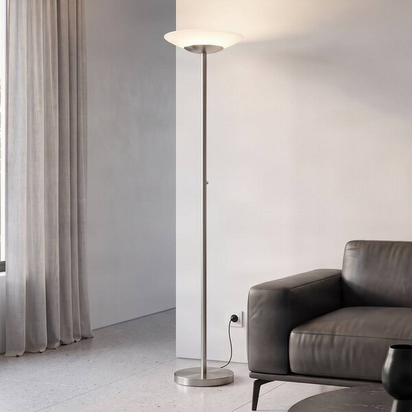 Lindby LED stojacia lampa Ragna, nikl, kov, stmievateľné, Hliník / sivá / zinok, Obývacia izba / jedáleň, Sklo, Moderný, Zemné bodové svetlo