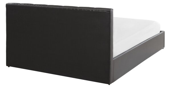 Posteľ sivá čalúnená umelá koža 140 x 200 cm s úložným priestorom rám postele s roštom a čelom
