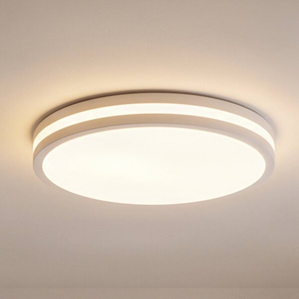 Lindby Arnim LED stropné svietidlo, biele, plast, Ø 49 cm, IP44, Biela / opálová, Kúpeľňa, Plast, Moderný, Závesné svietidlo