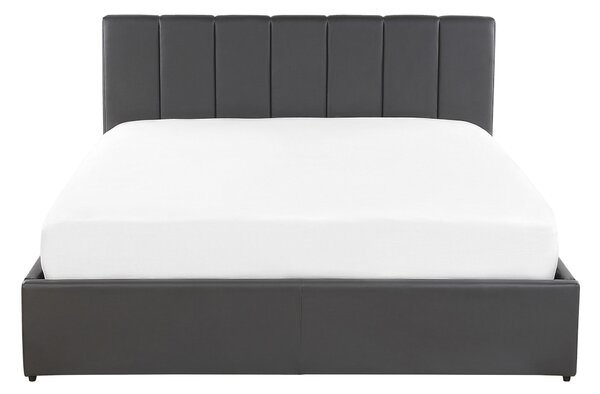 Posteľ sivá čalúnená umelá koža 140 x 200 cm s úložným priestorom rám postele s roštom a čelom