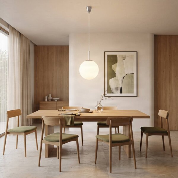 Lindby Závesné svetlo Marike, Ø 30 cm, biele, sklo, guľa, E27, Biela / opálová, Obývacia izba / jedáleň, Sklo, Moderný, Závesné svietidlo