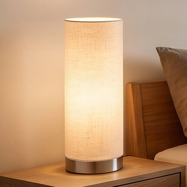 Lindby Stolná lampa Ronja, výška 26 cm, krémová farba, textil, Krémová / jantárovo žltá, Spálňa, Textil / látka / hodváb, Moderný, Stolová lampa