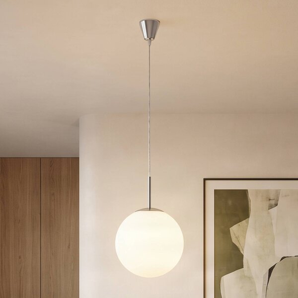 Lindby Závesné svetlo Marike, Ø 30 cm, biele, sklo, guľa, E27, Biela / opálová, Obývacia izba / jedáleň, Sklo, Moderný, Závesné svietidlo