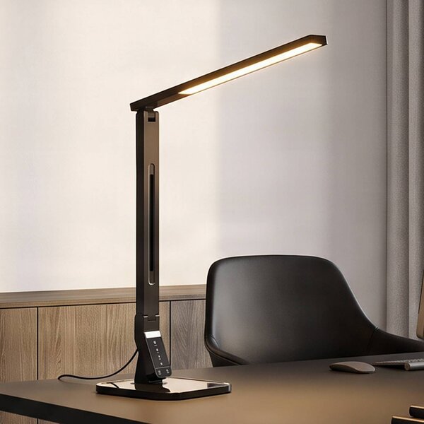 Lindby Stolná LED lampa Eleni, čierna, stmievateľná, Čierna, Pracovňa / Kancelária, Plast, Moderný, Stolová lampa