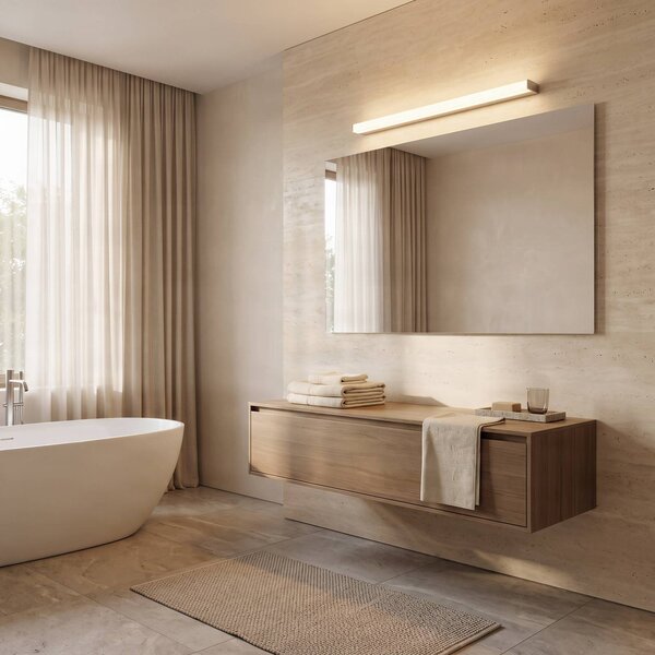 Lindby Nástenné svietidlo LED Philippa, hranaté, 89 cm, chróm, IP44, Chrómová / strieborná, Kúpeľňa, kov, Moderný, Nástenné svietidlo