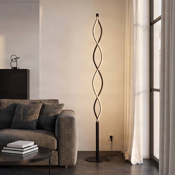 Lindby LED stojacia lampa Welina, čierna, 150 cm, stmievateľná, Čierna, Obývacia izba / jedáleň, kov, Moderný, Stojaca lampa