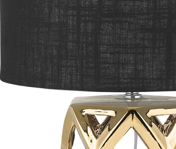 Stolná lampa zlatý keramický podstavec 71 cm čierne látkové tienidlo okrúhle v tvare bubna moderný glamour štýl obývačka spálňa