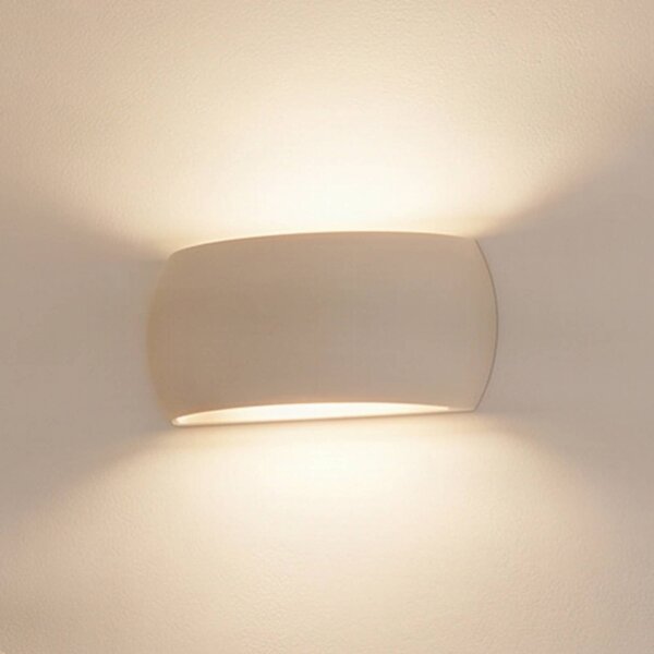SOLLUX LIGHTING Nástenné svetlo Curve s osvetlením smerom nahor/nadol z bielej keramiky, Biela / opálová, Obývacia izba / jedáleň, Keramický, Moderný, Nástenné svietidlo